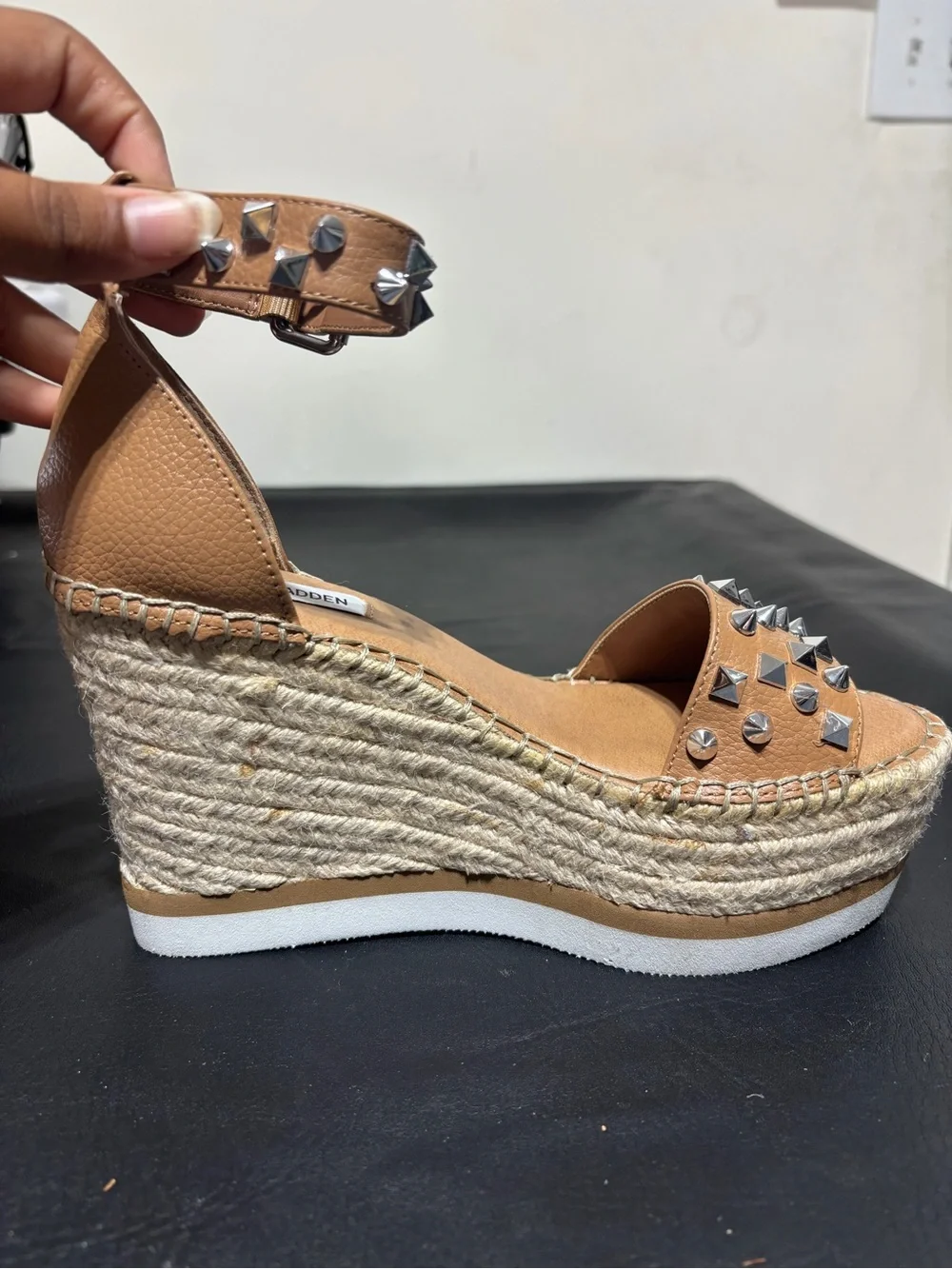 Steve Madden Tan Studded Espadrille Wedge Sandals